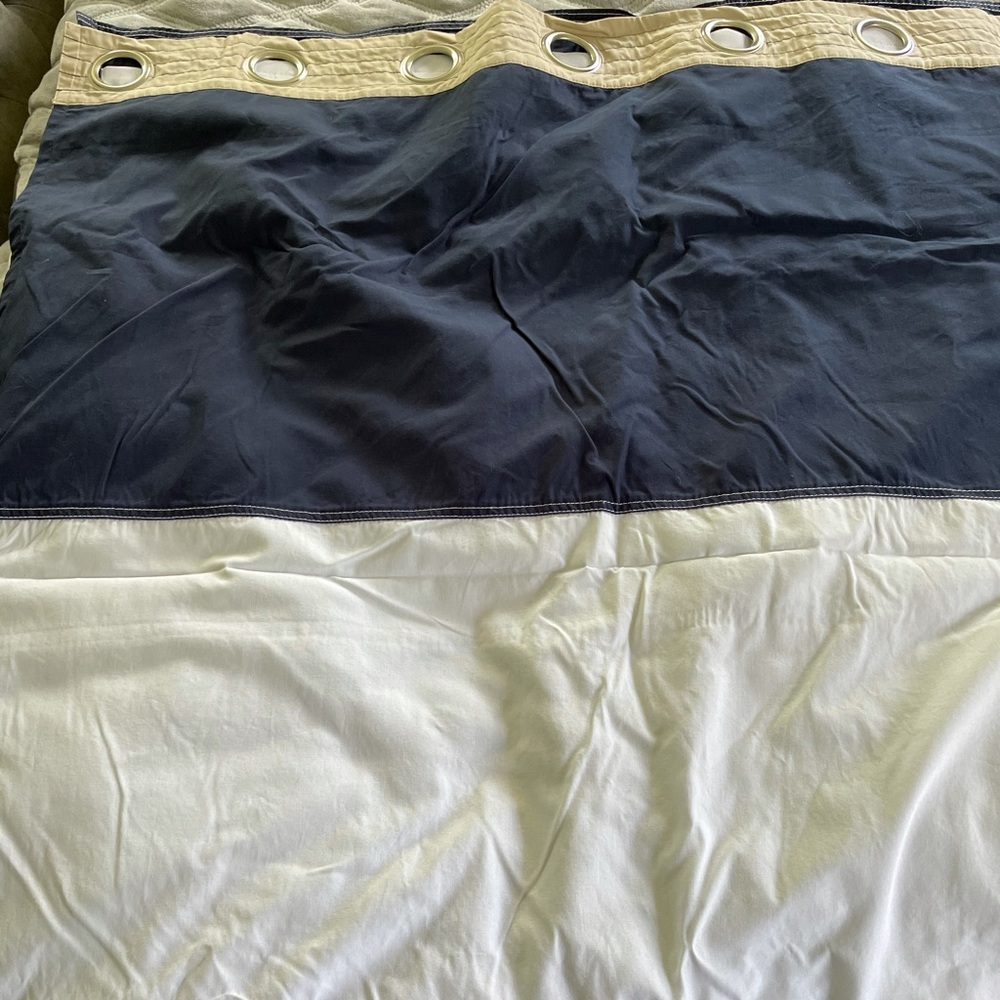 Pottery Barn Kids navy white blackout curtains 96”